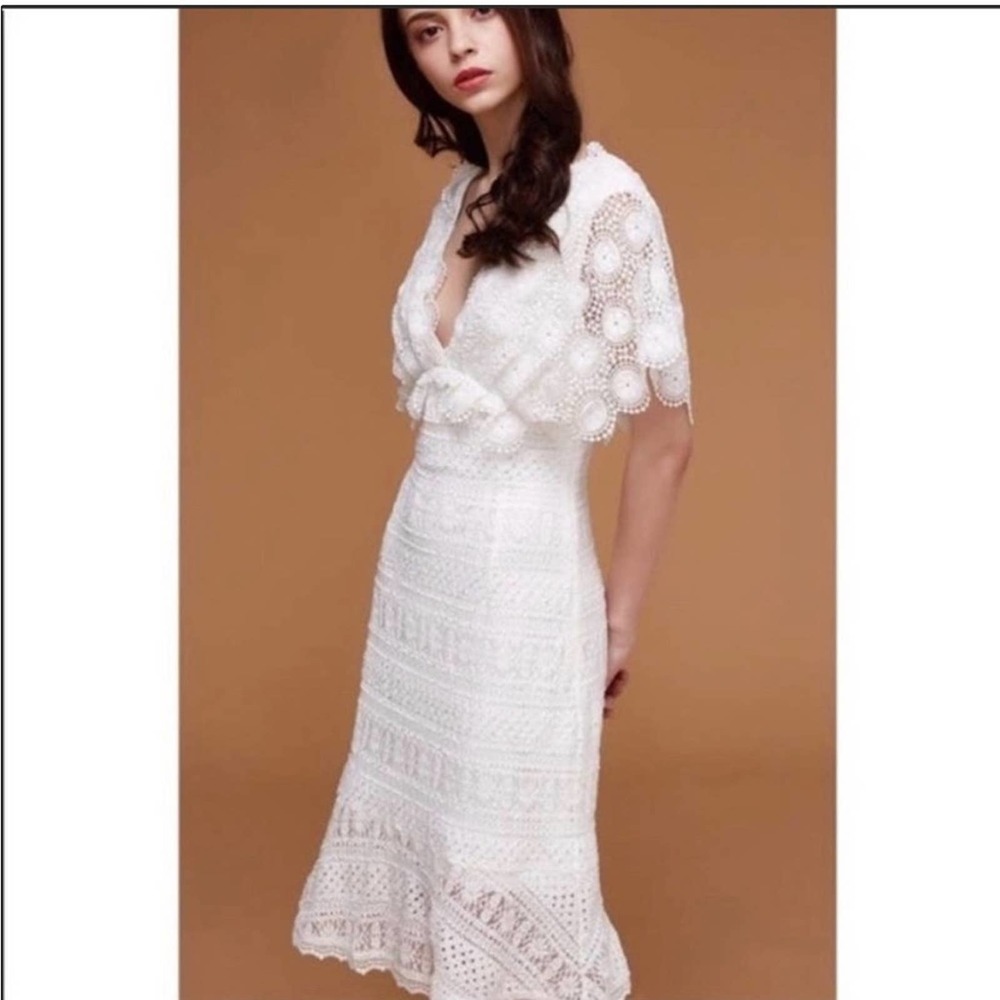 FoxieDox Mavis Scalloped Lace Off White Dress, Size Large, MSRP $198